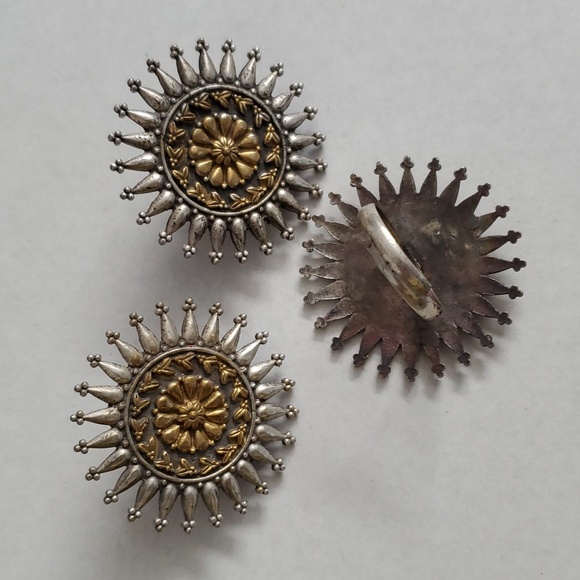 Antique Gold and Silver Sunflower Earrings and Ring
